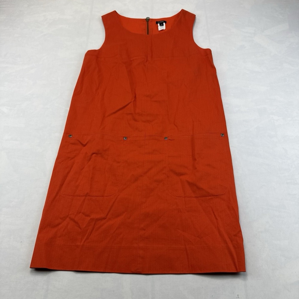 J Crew Womens Size 2 Orange Sleeveless Shift Dress Cotton Blend Pockets